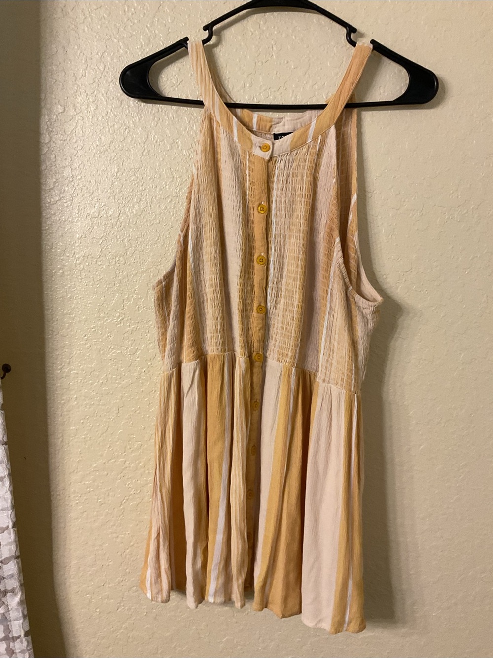 Torrid Yellow Striped Smocked Button Babydoll Tank Top Tunic - Plus Size 2 / 2X